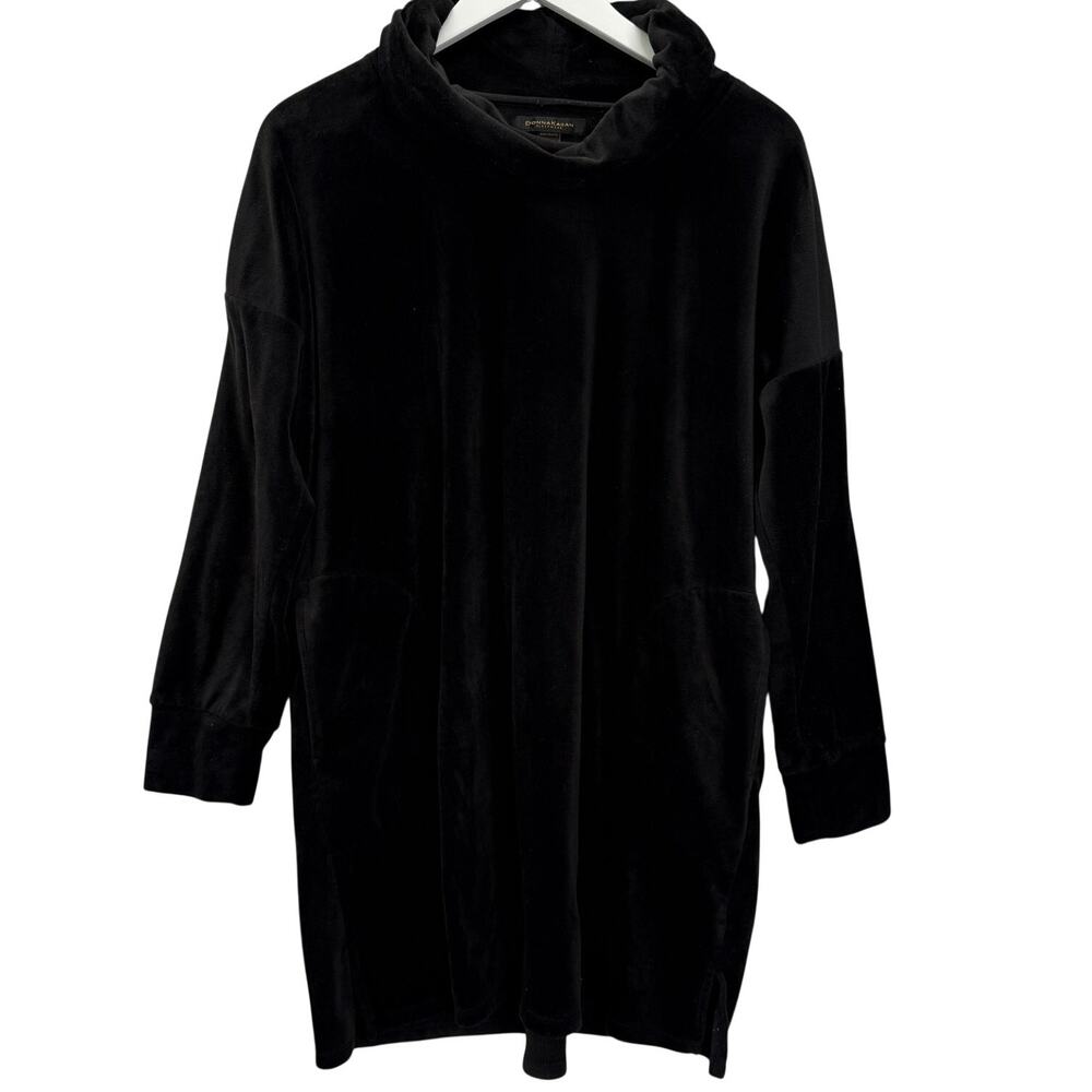 Donna Karan Sleepwear Opulence Cowlneck Sleepshirt Size S Black Velvet Pockets